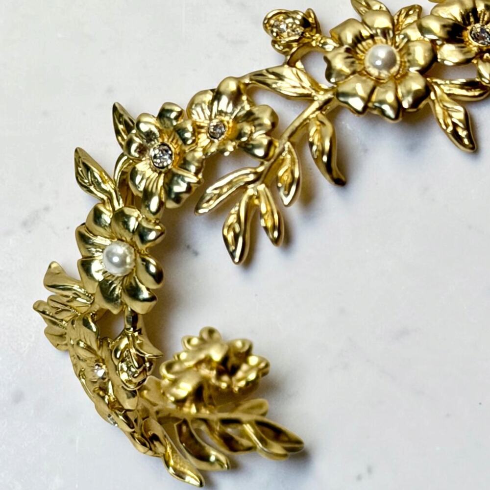 Spartina 449 Posy Party Floral Cuff Bracelet Faux Pearls Crystal 18K Gold Plated - Picture 2 of 5